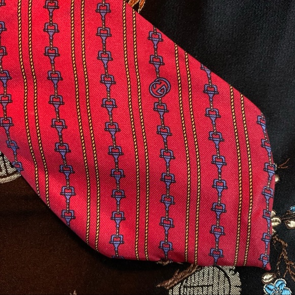 Vintage Gucci Primary Color Horse Bit Silk Tie - Picture 4 of 12